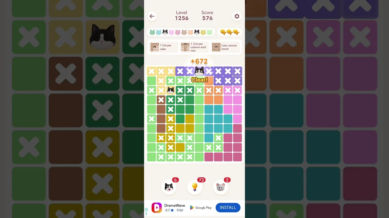 Meowdoku Level 1256 board layout