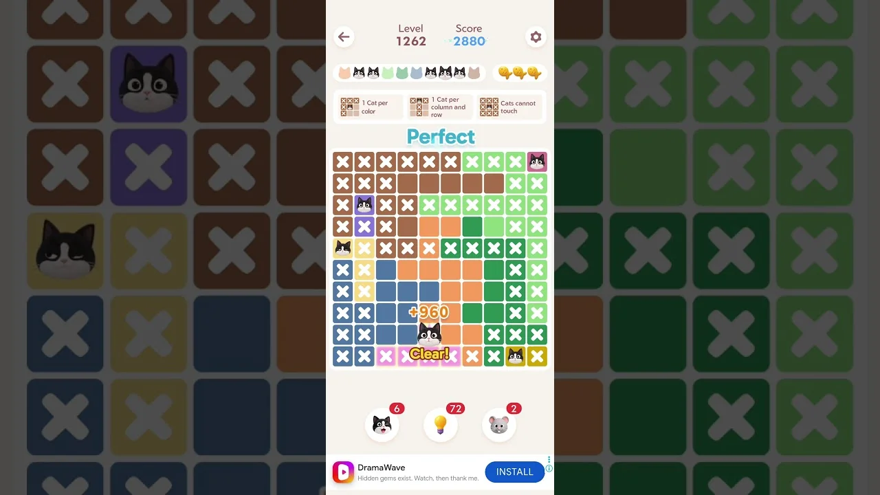 Meowdoku Level 1262 board layout