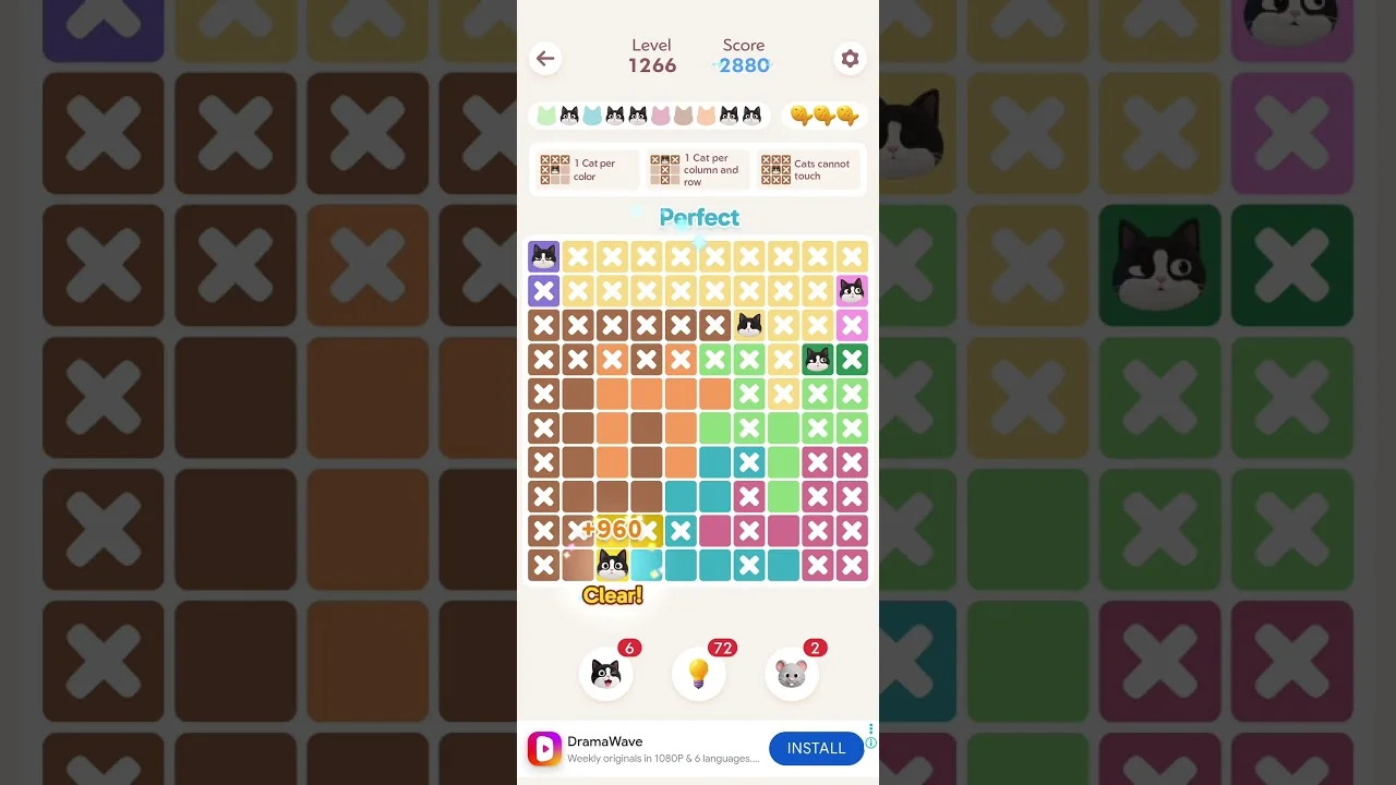 Meowdoku Level 1266 board layout