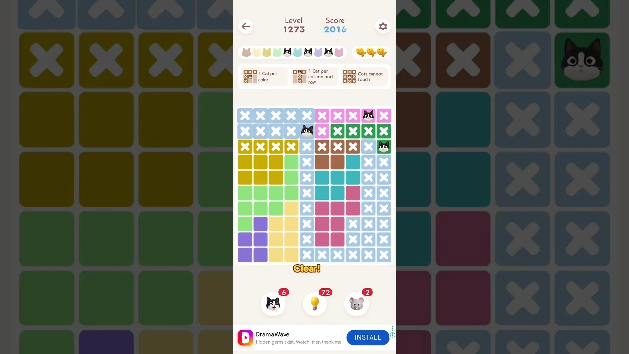 Meowdoku Level 1273 board layout