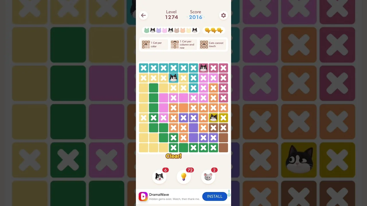 Meowdoku Level 1274 board layout
