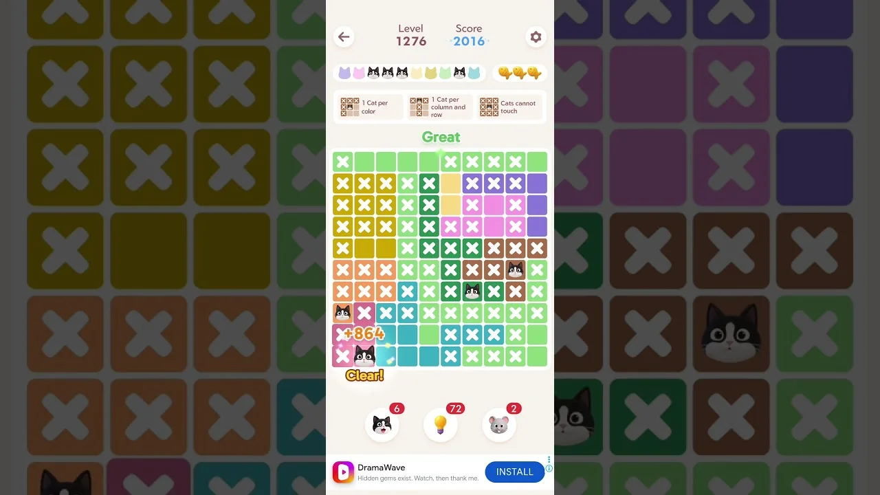 Meowdoku Level 1276 board layout