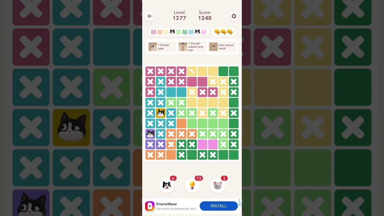Meowdoku Level 1277 board layout