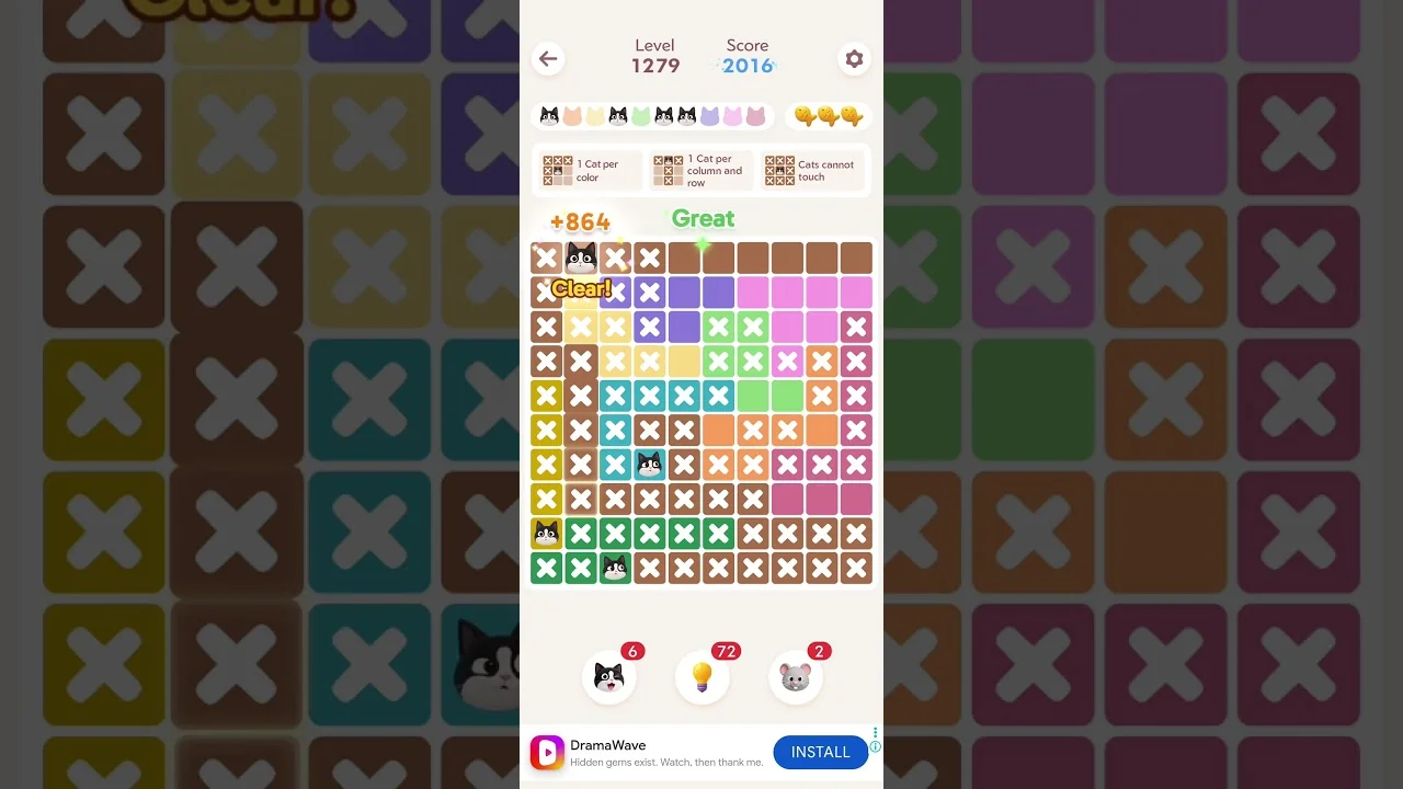 Meowdoku Level 1279 board layout