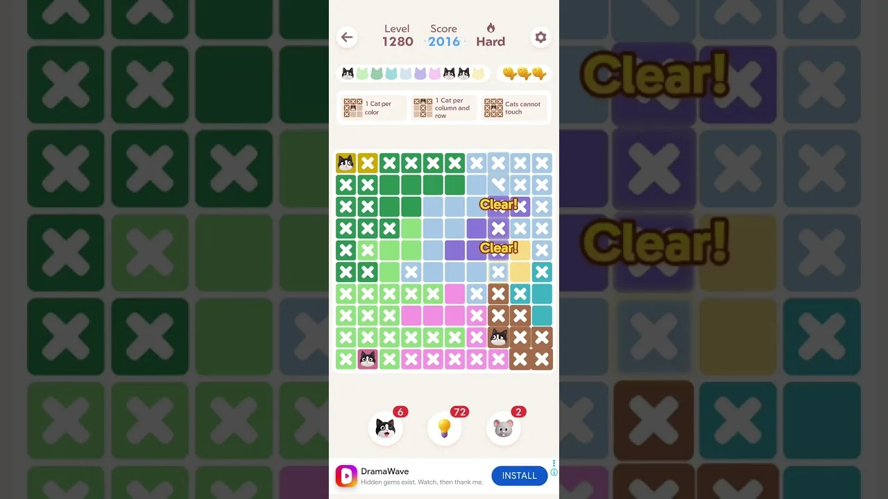 Meowdoku Level 1280 board layout