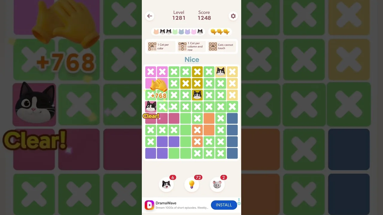 Meowdoku Level 1281 board layout