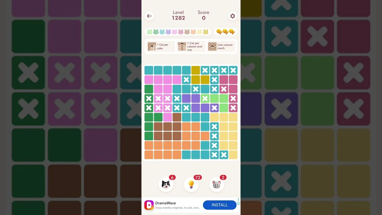 Meowdoku Level 1282 board layout