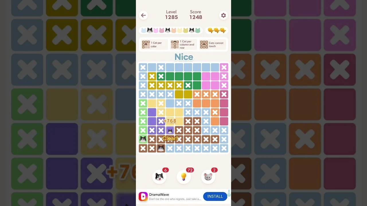 Meowdoku Level 1285 board layout