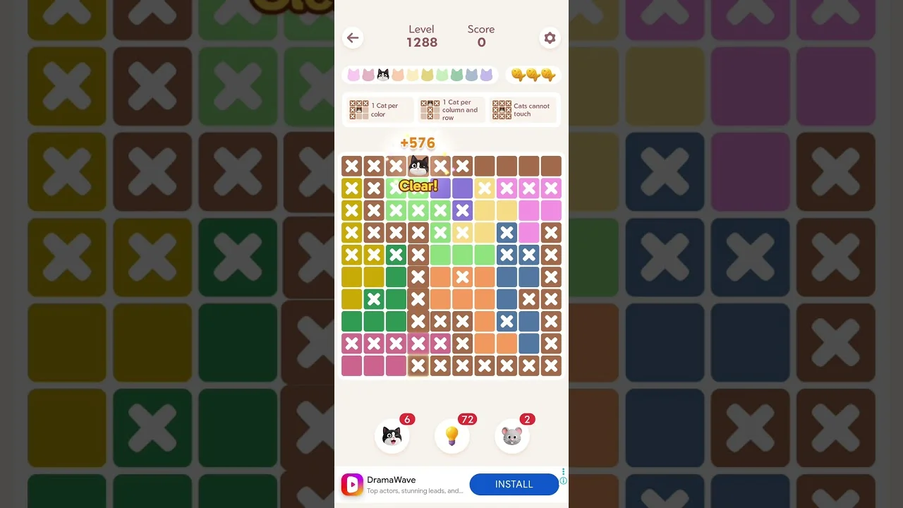 Meowdoku Level 1288 board layout