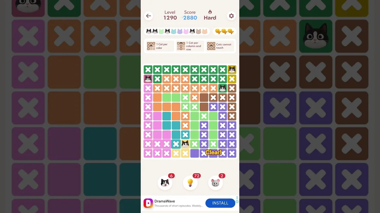 Meowdoku Level 1290 board layout