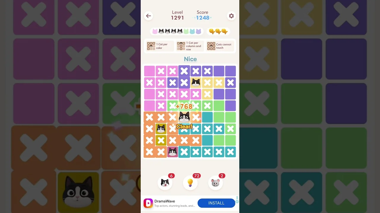 Meowdoku Level 1291 board layout