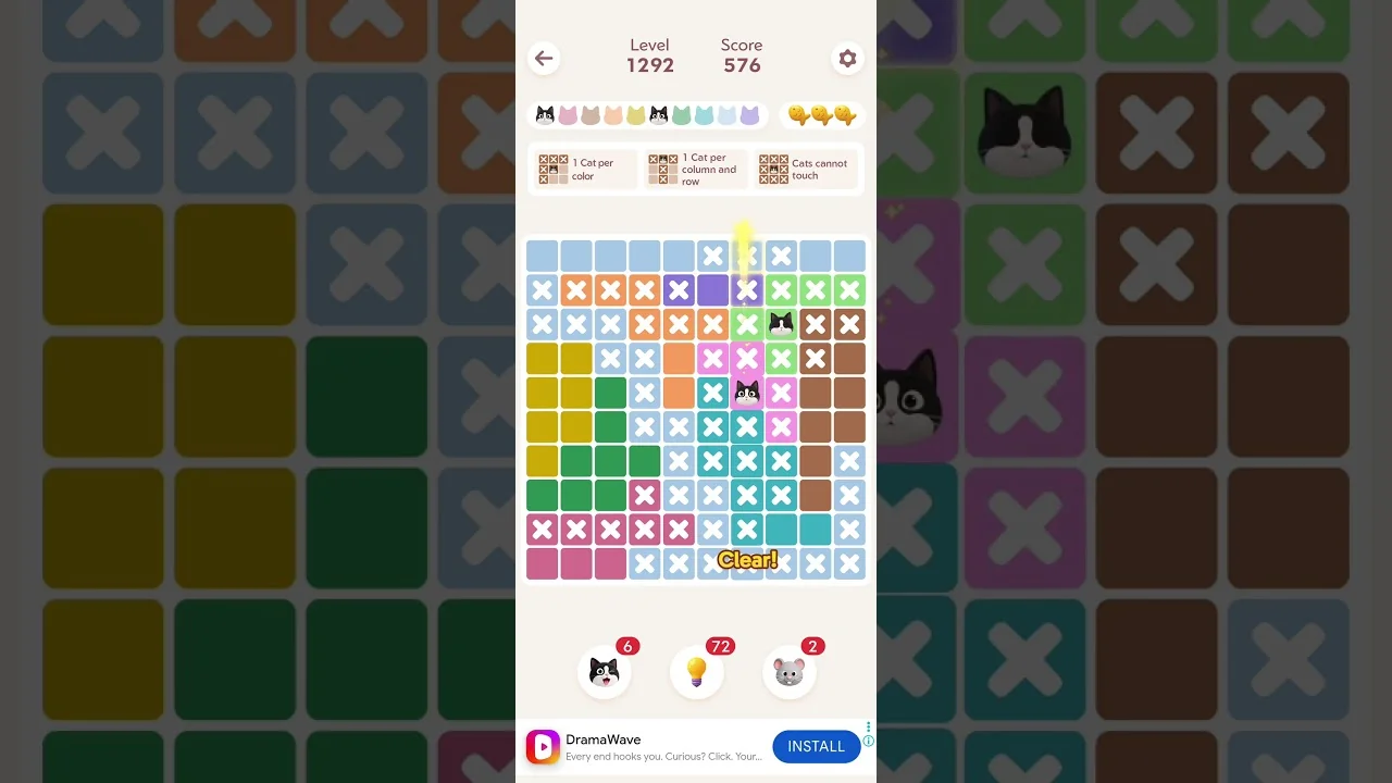 Meowdoku Level 1292 board layout
