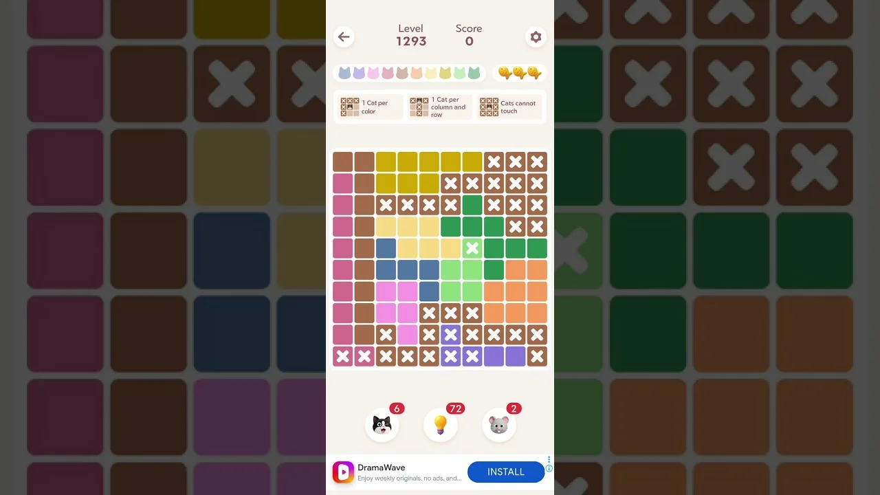 Meowdoku Level 1293 board layout