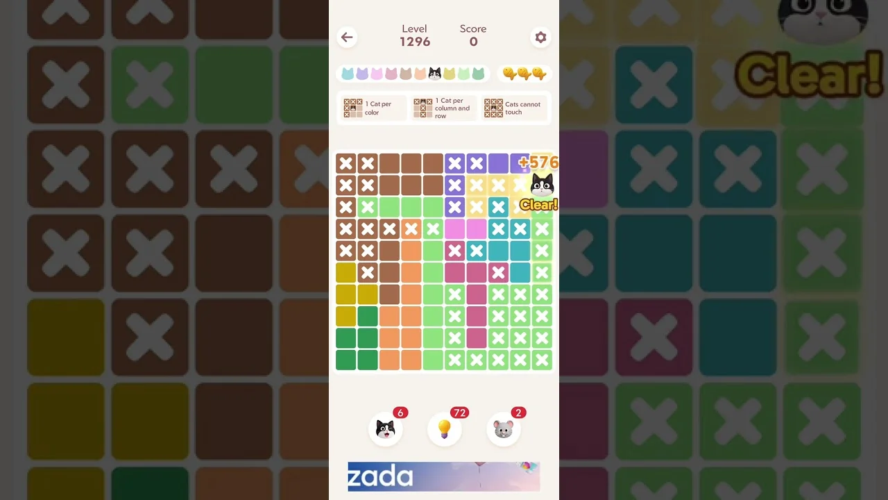 Meowdoku Level 1296 board layout