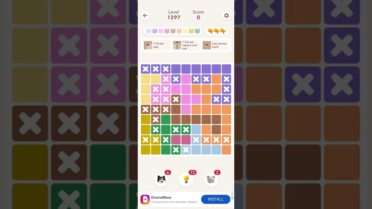 Meowdoku Level 1297 board layout