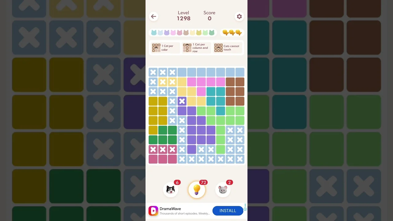 Meowdoku Level 1298 board layout
