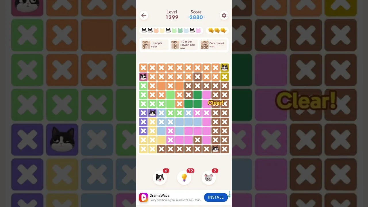 Meowdoku Level 1299 board layout