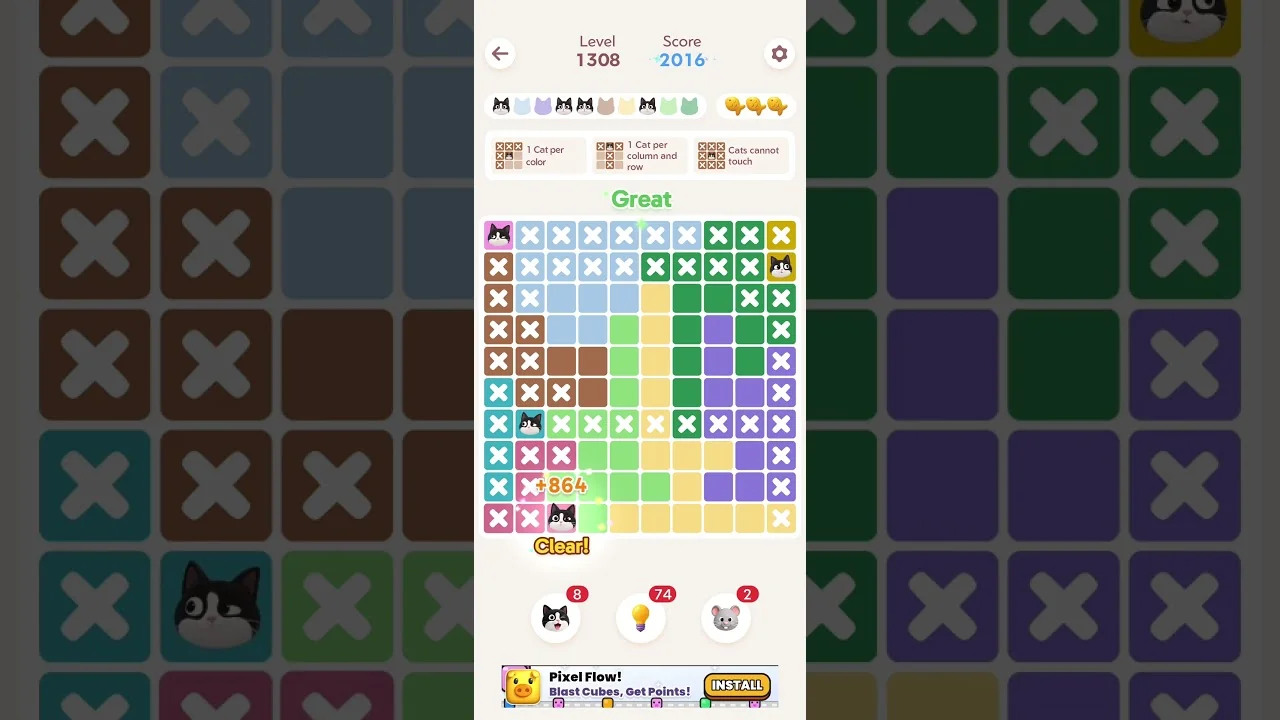 Meowdoku Level 1308 board layout