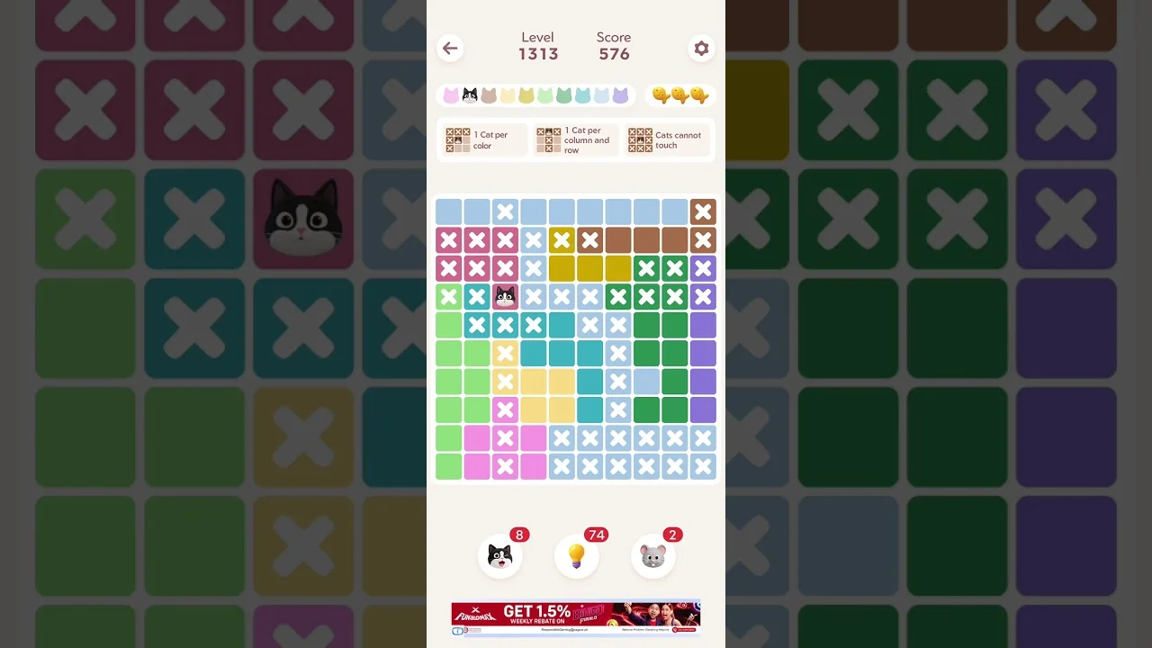 Meowdoku Level 1313 board layout
