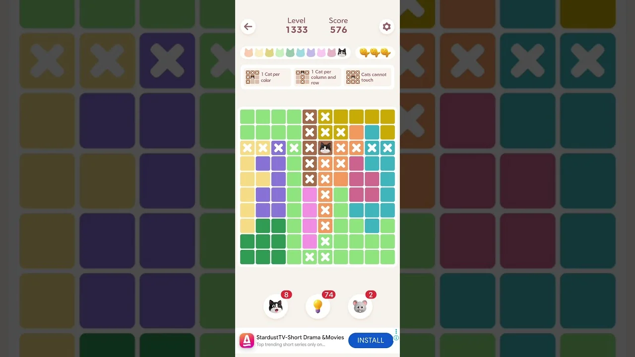Meowdoku Level 1333 board layout