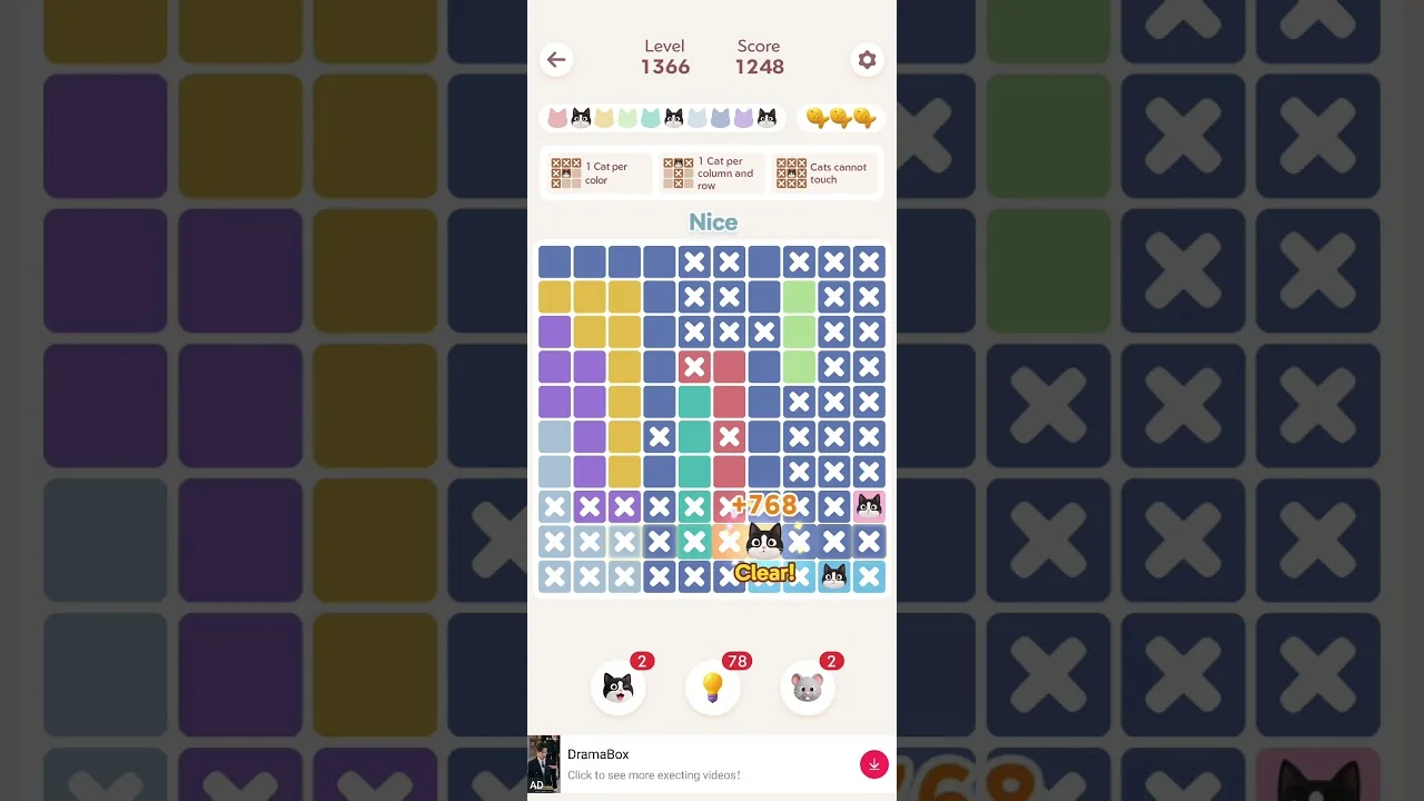 Meowdoku Level 1366 board layout