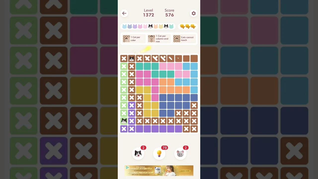 Meowdoku Level 1372 board