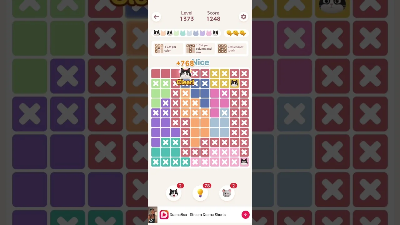 Meowdoku Level 1373 board