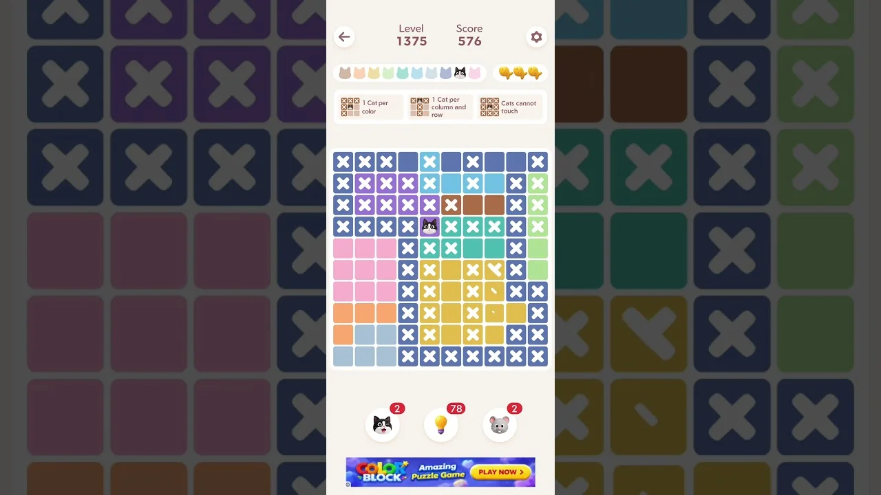 Meowdoku Level 1375 board