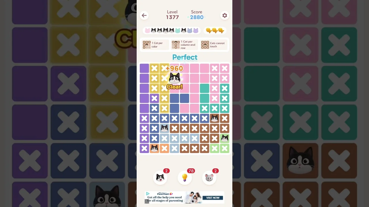 Meowdoku Level 1377 board