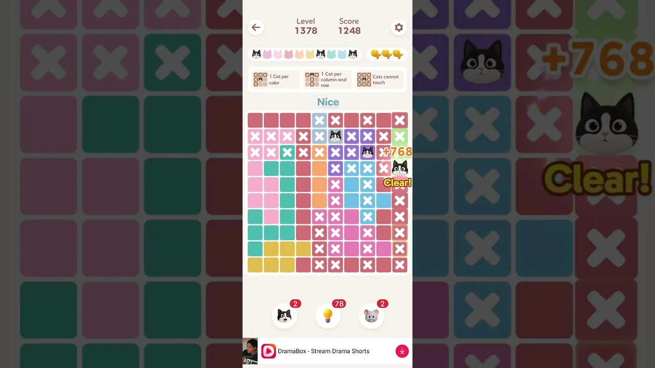Meowdoku Level 1378 board