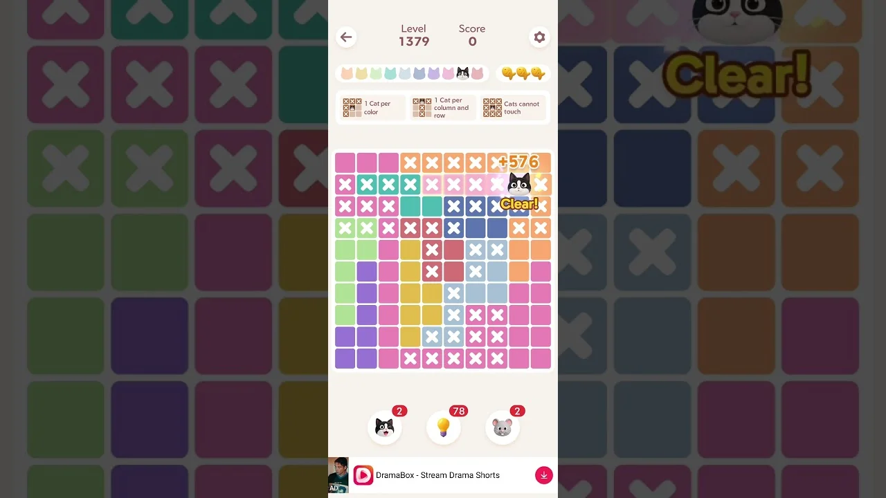 Meowdoku Level 1379 board