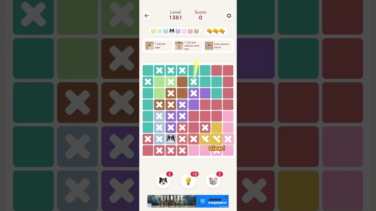 Meowdoku Level 1381 board