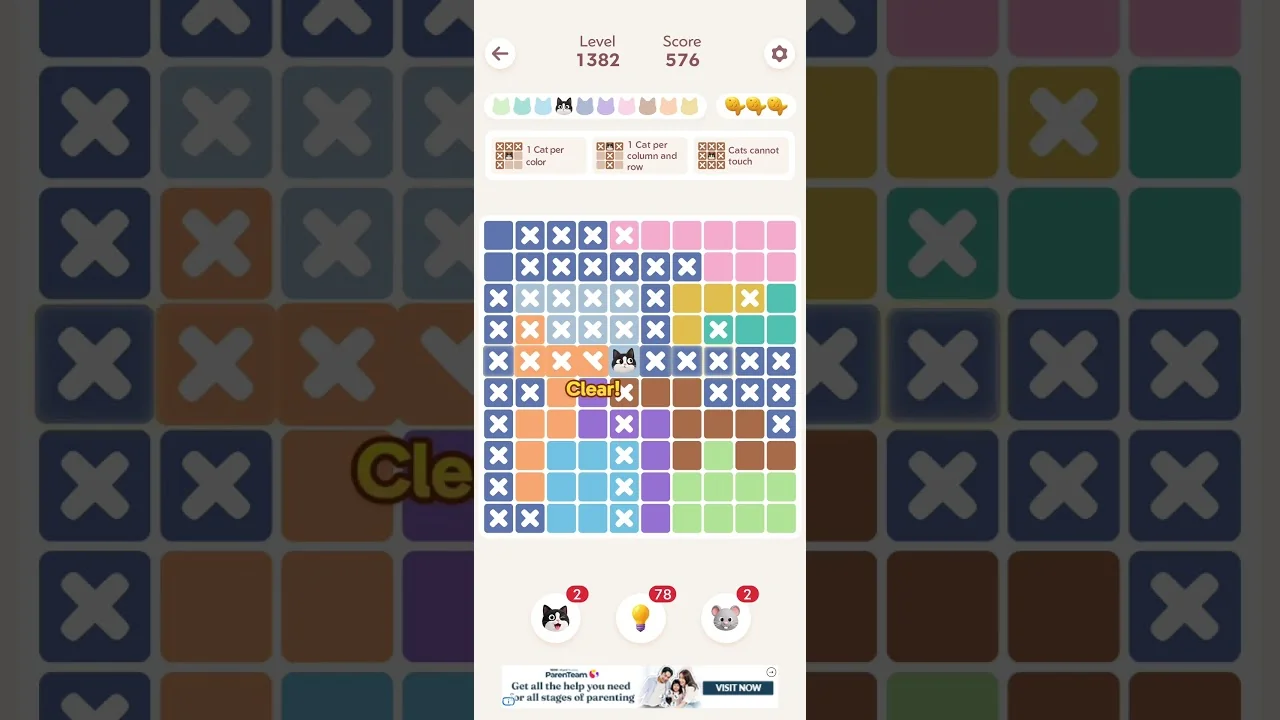 Meowdoku Level 1382 board
