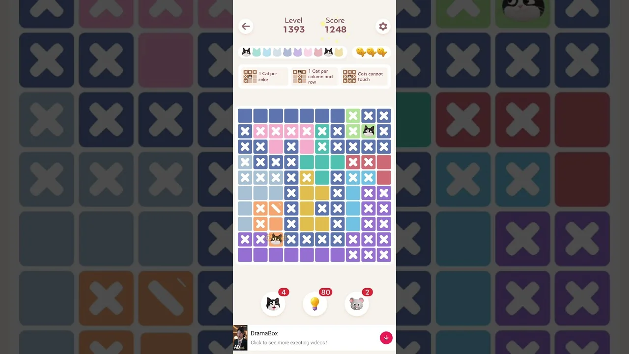 Meowdoku Level 1393 board