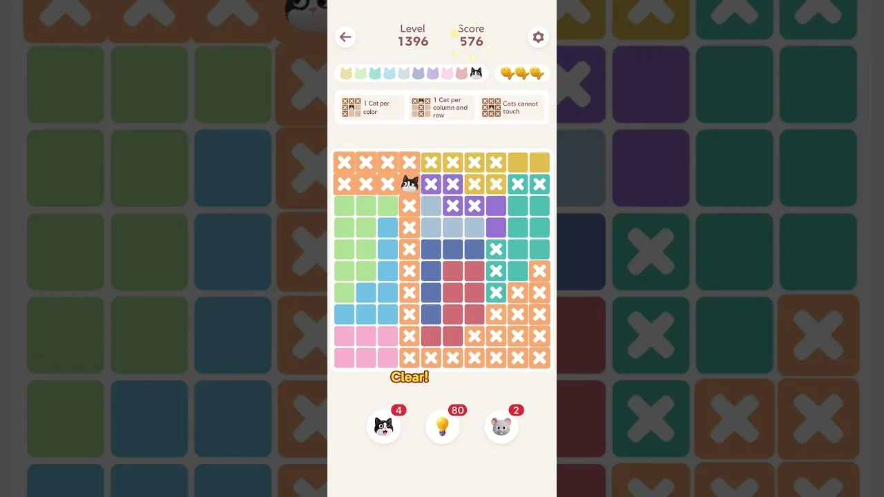 Meowdoku Level 1396 board