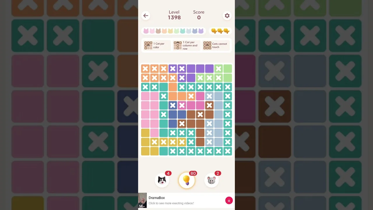 Meowdoku Level 1398 board
