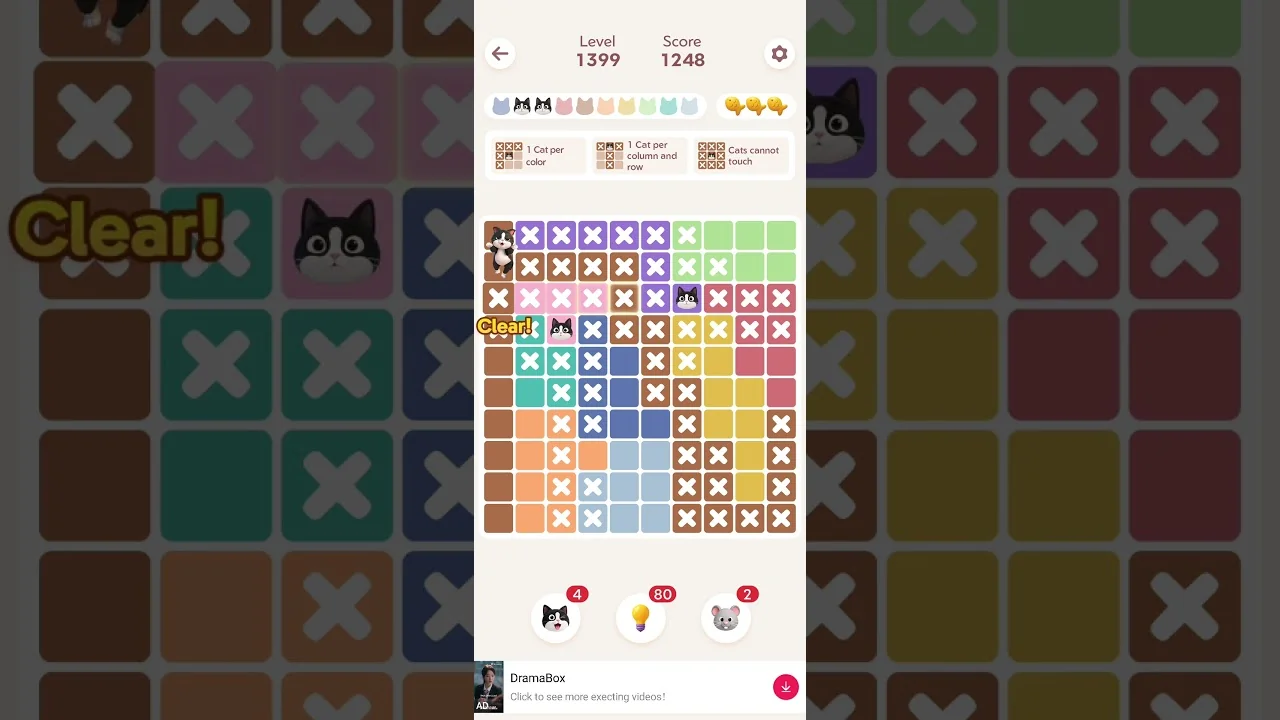 Meowdoku Level 1399 board