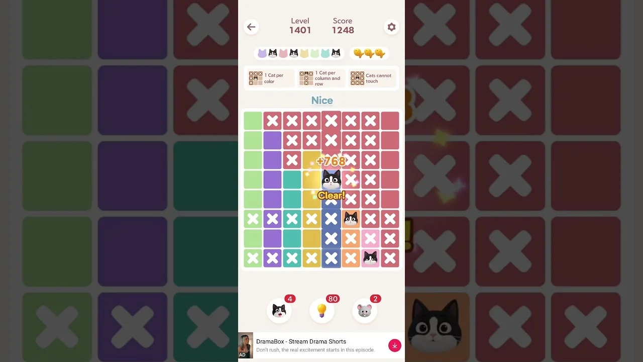 Meowdoku Level 1401 board