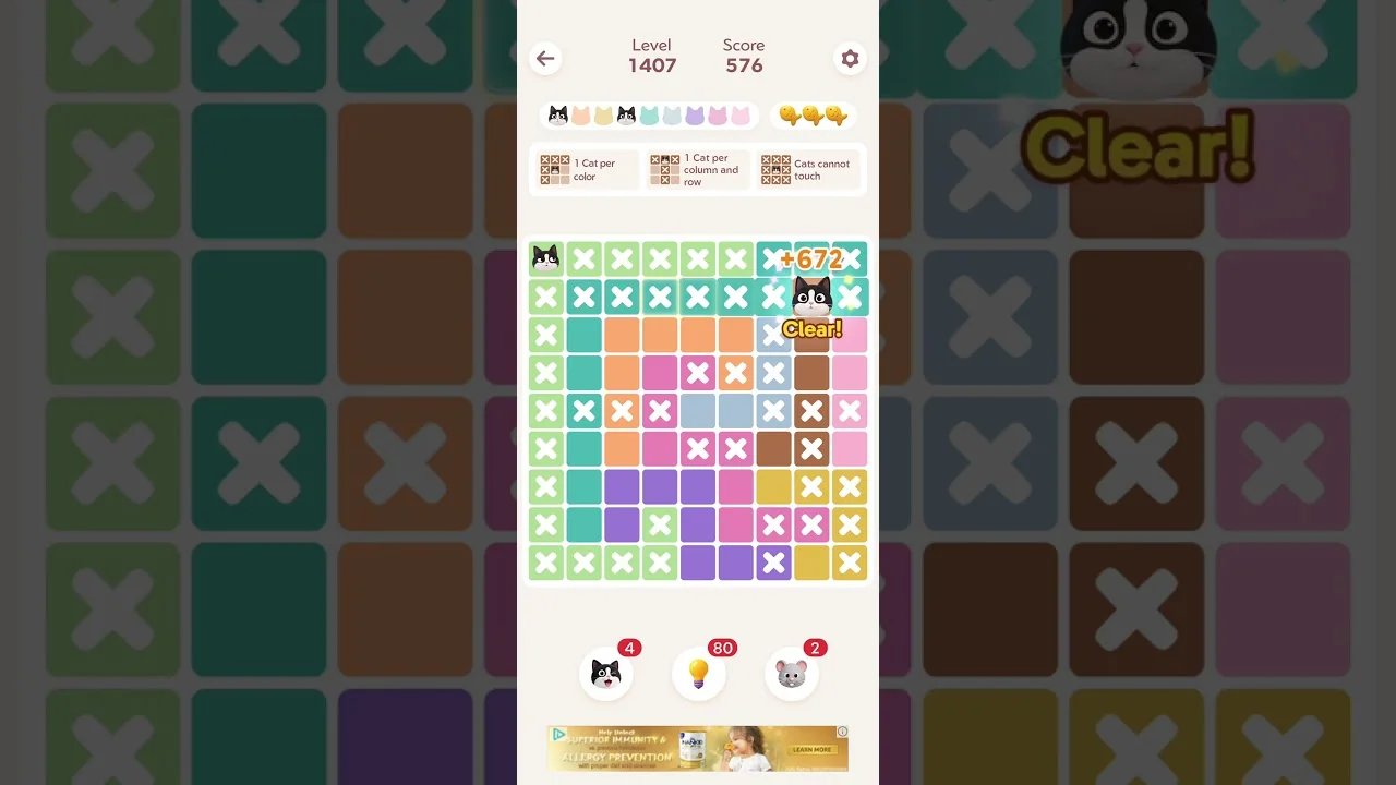 Meowdoku Level 1407 board