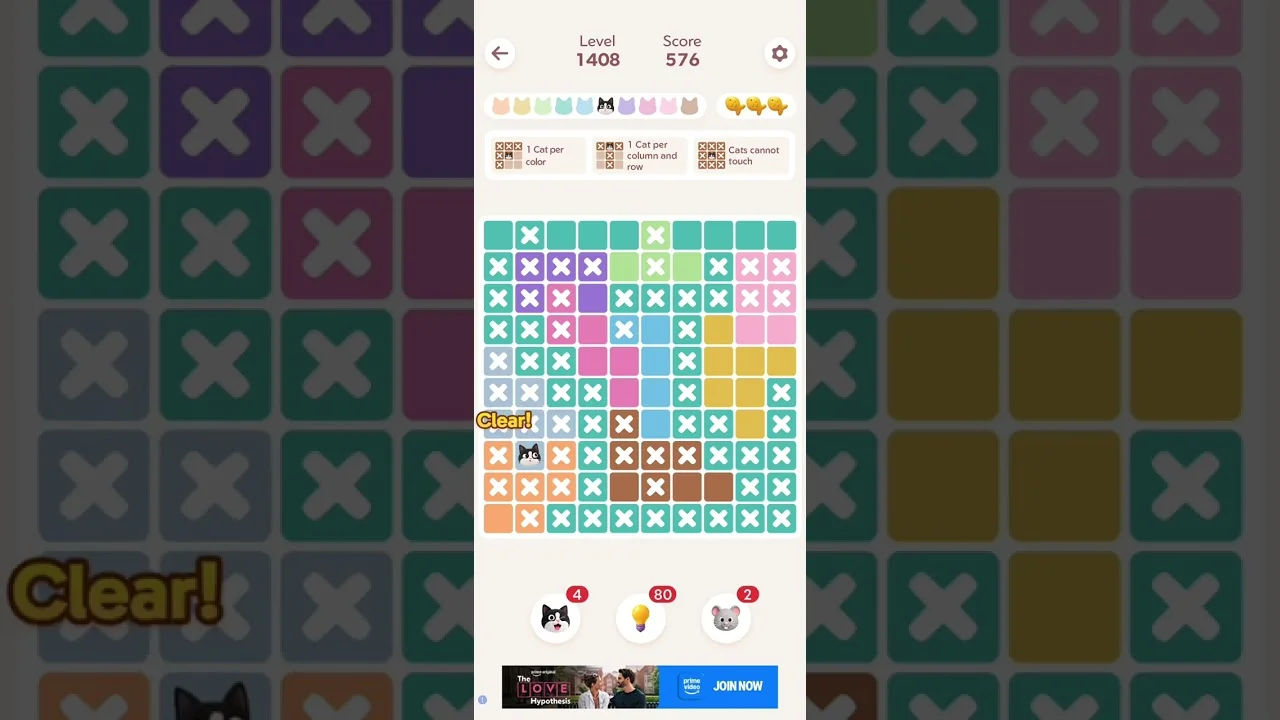 Meowdoku Level 1408 board