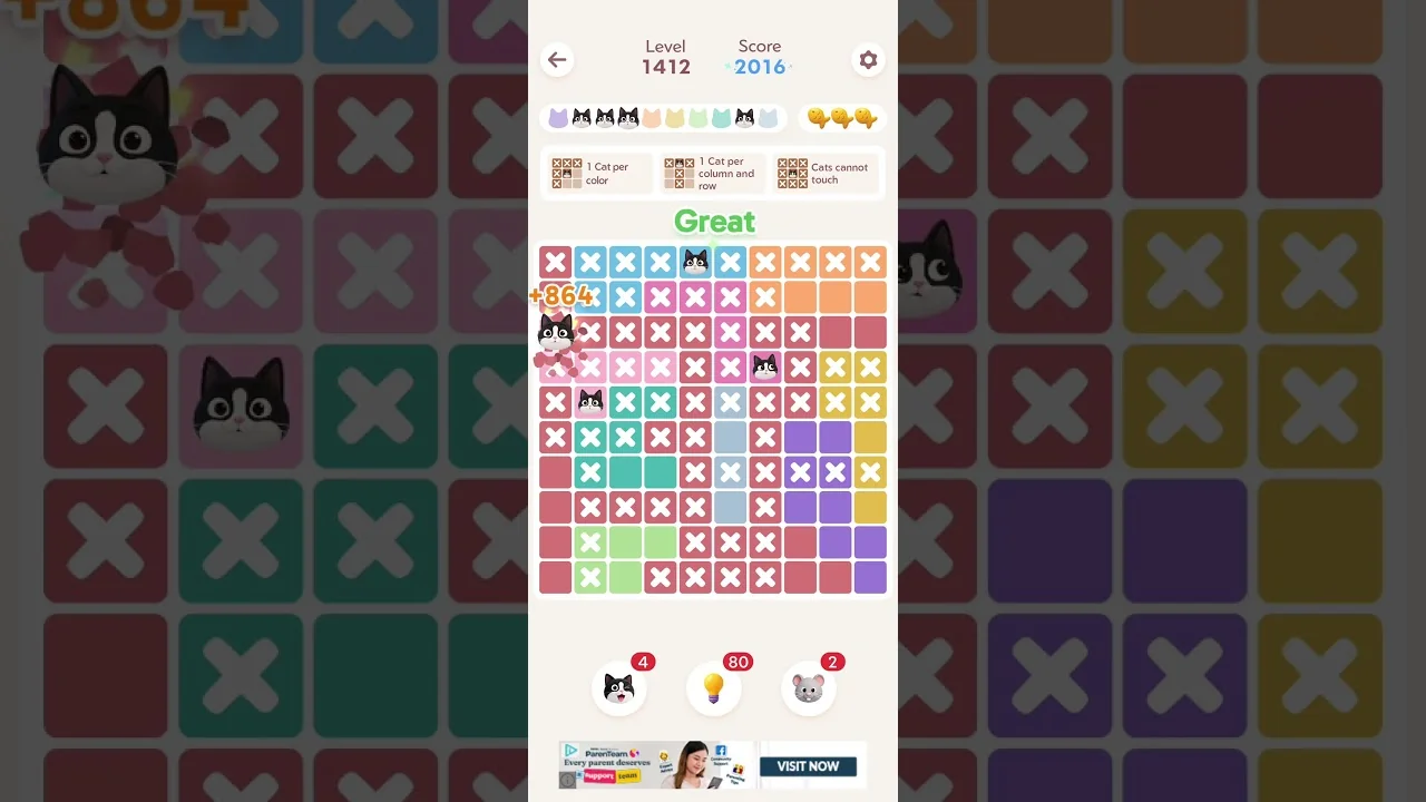Meowdoku Level 1412 board
