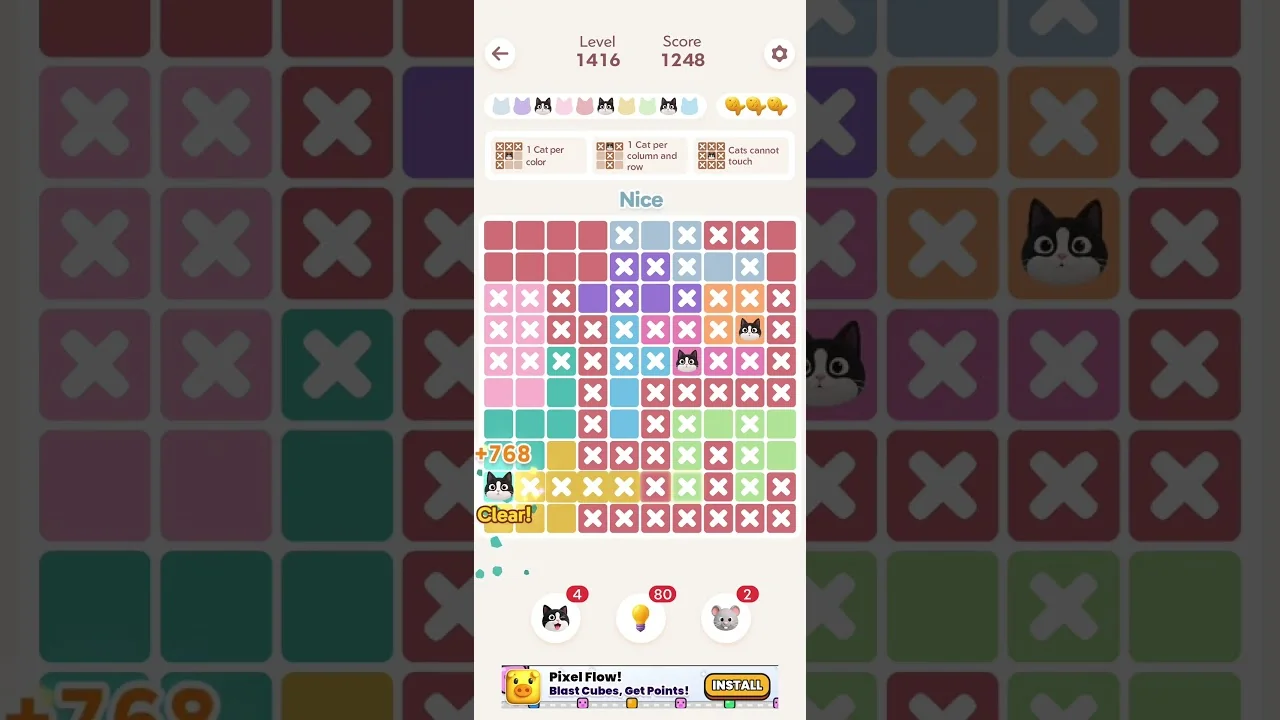 Meowdoku Level 1416 board