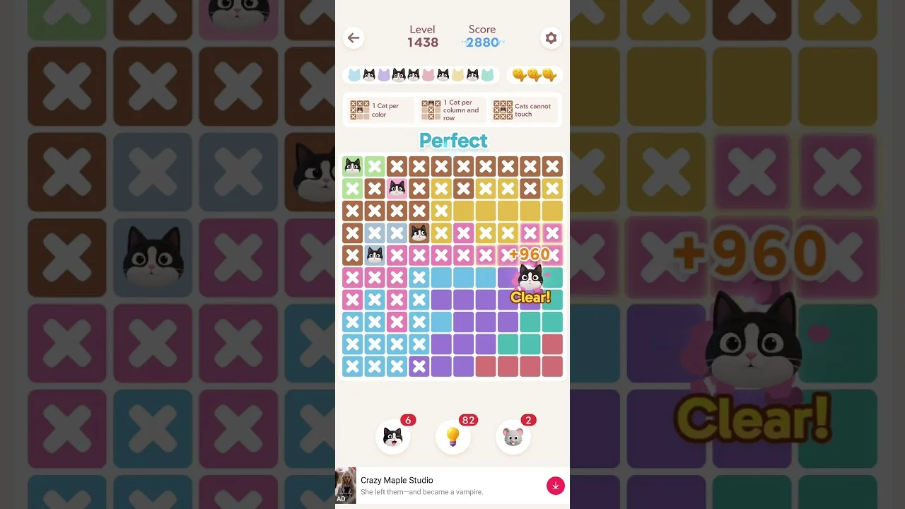 Meowdoku Level 1438 board