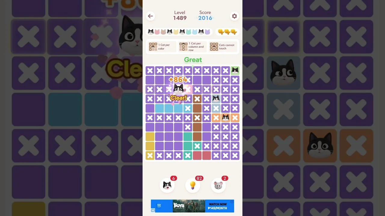 Meowdoku Level 1489 board
