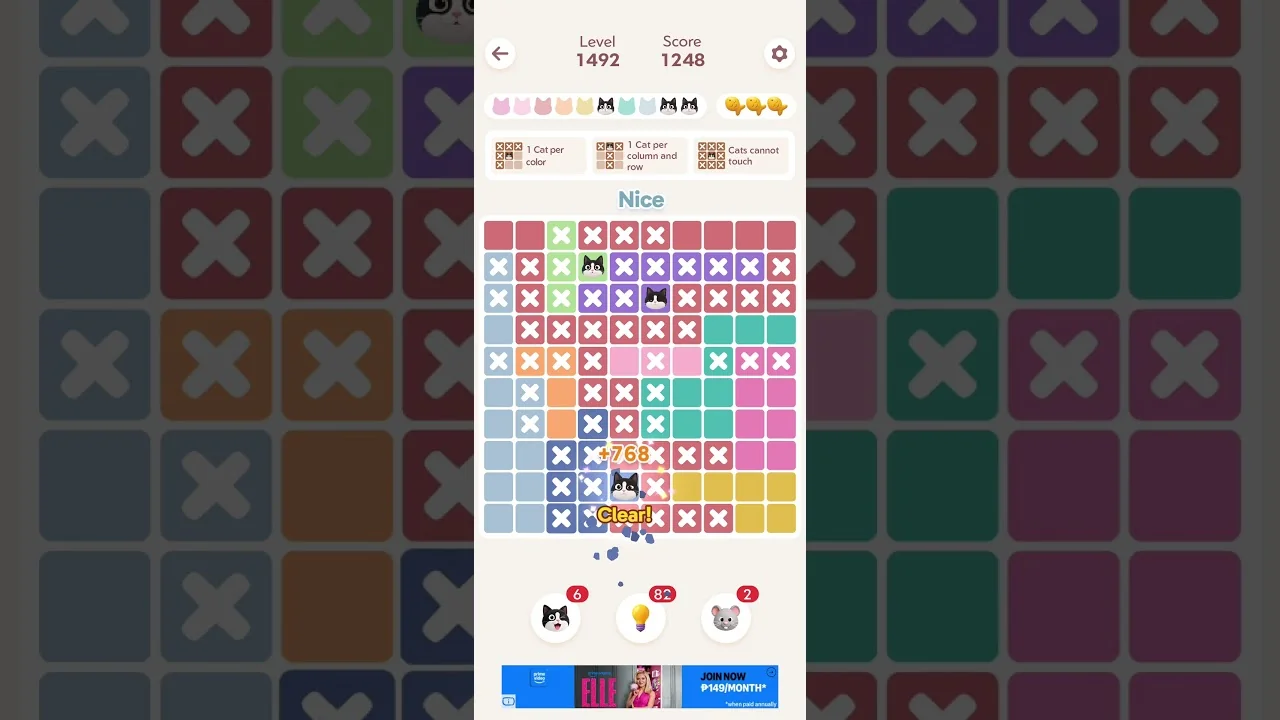 Meowdoku Level 1492 board