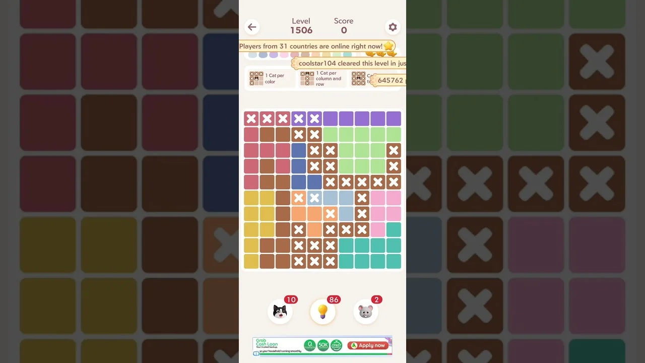 Meowdoku Level 1506 board