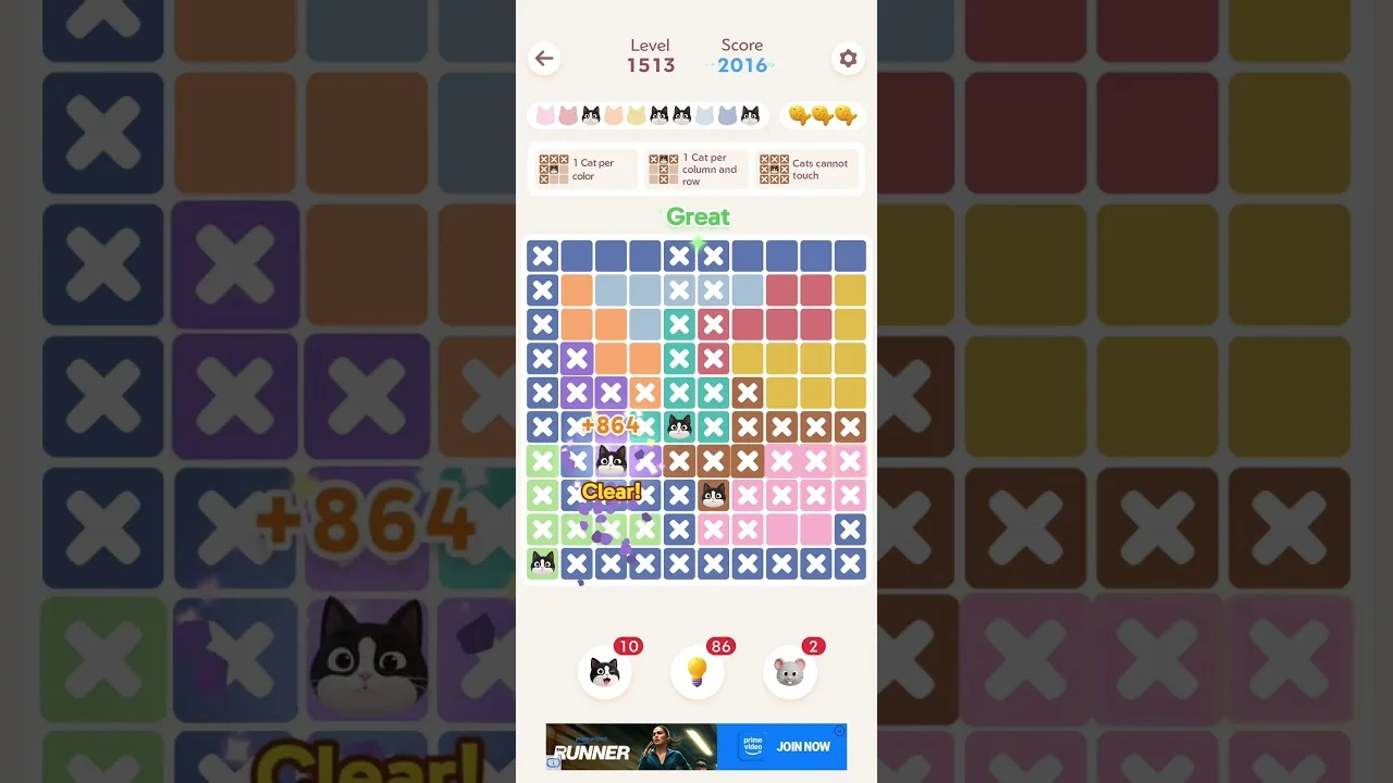 Meowdoku Level 1513 board