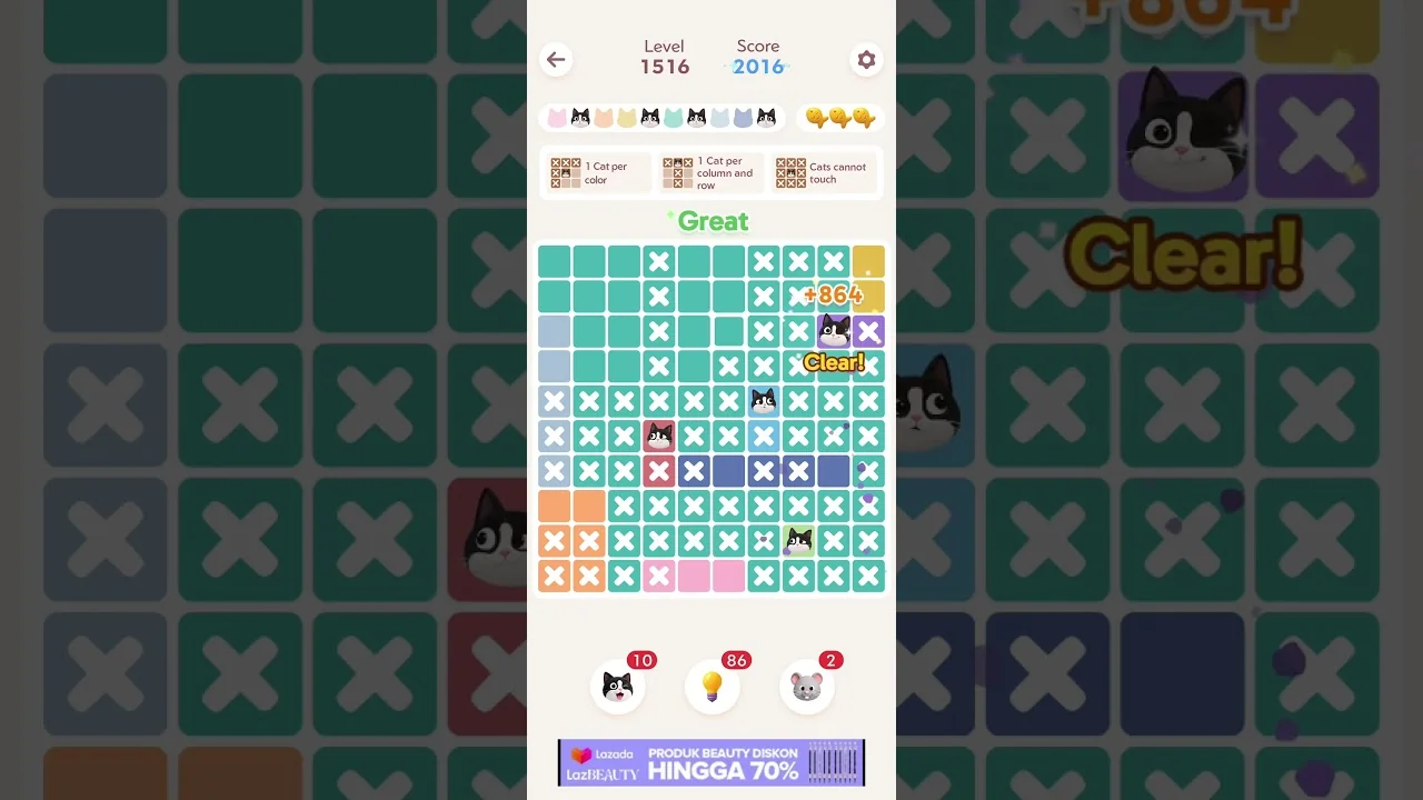 Meowdoku Level 1516 board