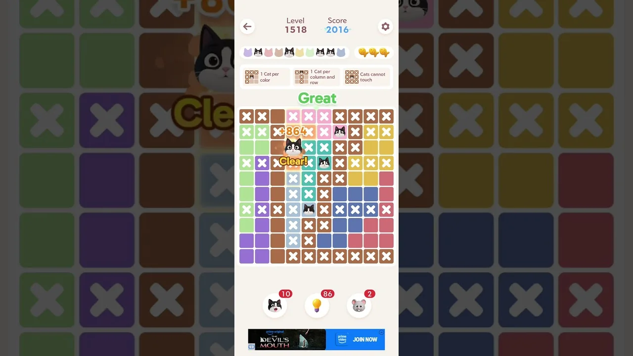 Meowdoku Level 1518 board