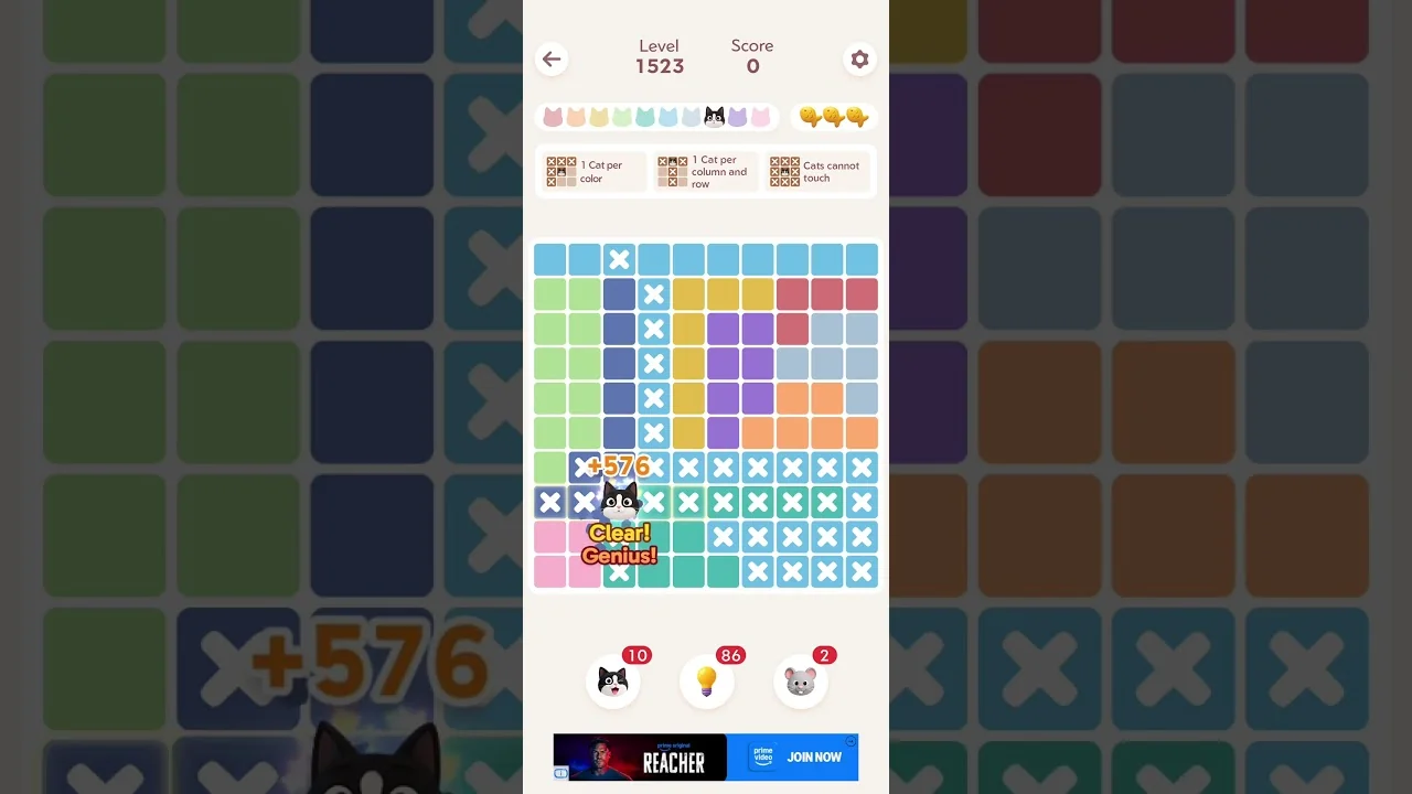 Meowdoku Level 1523 board